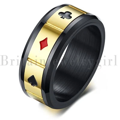 Anillo giratorio giratorio de acero inoxidable de 8 mm para hombre para juego de cartas de póker ansiedad calmante Foto 1 de 4
