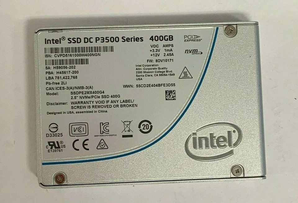 Intel SSD DC P3500 Series 400GB SSDPE2MX400G4 2.5''NVMe/PCIe Solid State Drive - Image 1 of 1