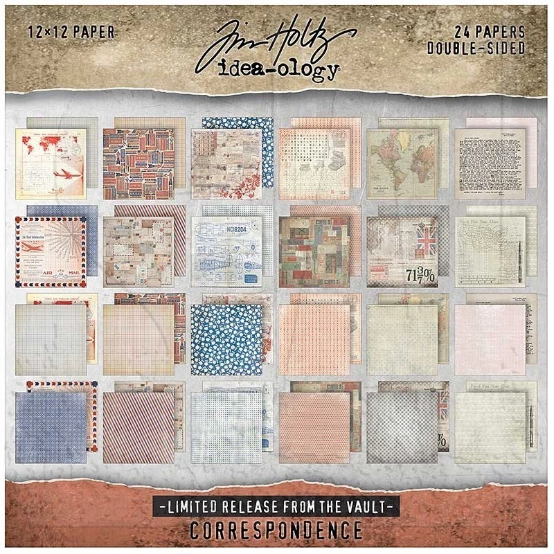 Tim Holtz CORRESPONDENCE Vaut Limited Release Paper Stash 12x12, 24 Sheets - Image 1 of 1