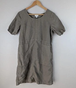 Vestido Pure Jill Garment-Teñido Lino Verde Oliva Para Mujer Talla S 100% Lino Bolsillo Mb - Imagen 1 de 7