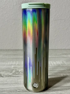 Starbucks Edelstahl 20 oz Becher. Silber isolierte holografische Linien. Neu - Bild 1 von 11