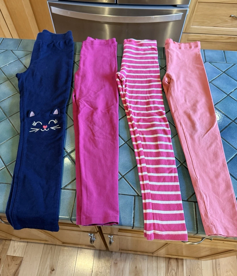 LOTE Leggings Tea Collection Carters Niñas Algodón Tejido Talla 7-8 Sólidos Cara de Gato! Foto 1 de 4