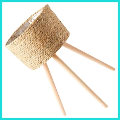 Elegant Woven Wood Plant Pot with Standing Legs - Rustic Indoor/Outdoor Planter - Image 1 of 4