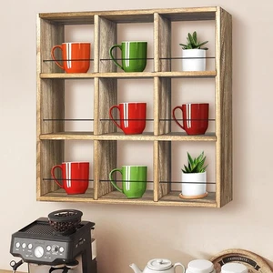 Porta Tazze da Caffè, Porta Tazze da Parete, Scaffale per Tazze da Caffè a 3 Livelli, Rustico Cof... - Foto 1 di 6
