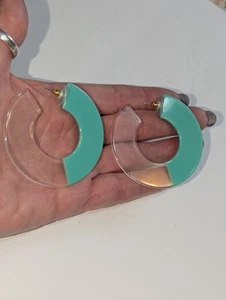 Vintage In NC 1980er Disco Stil Türkis & Klar Poop Stil Ohrringe - Bild 1 von 4