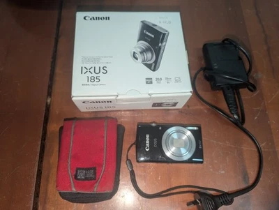 Canon IXUS 185 Digital Camera Black, Charger, Battery, Boxed with 16 GB SD - Image 1 of 4