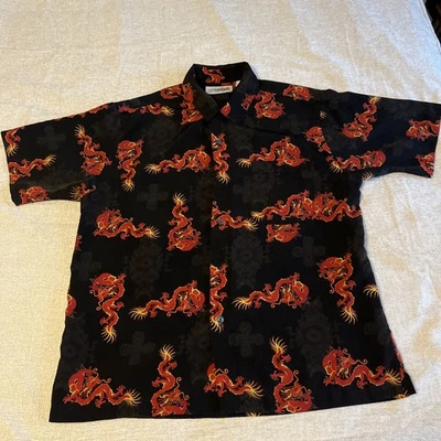 Canyon River Blues Para Hombres M Camisa Negra Estampado Dragón Camisa Abotonada Hawaiana AOP Foto 1 de 4