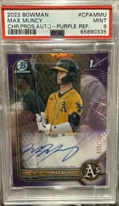2022 Bowman Max Muncy Chrome Prospect rifrattore viola automatico /250 #CPA-MMU PSA 9 - Foto 1 di 2