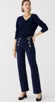NUEVO CON ETIQUETAS J.Crew Delaney Largo Completo Kick Out Marinero Suéter Pantalón Azul Marino Talla M Foto 1 de 4