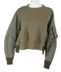 Suéter bombardero SACAI $760 NUEVO CON ETIQUETAS 2025 verde militar de felpa de algodón y nailon 3 L - Imagen 1 de 9
