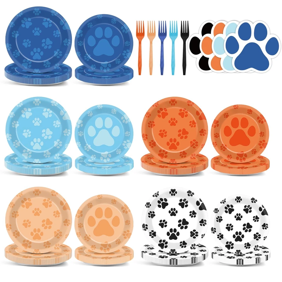 100 Piezas Platos de Papel Pata Azul Naranja Azul Perro Fiesta Cumpleaños Forma Pata... Foto 1 de 4