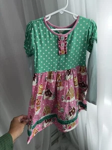 Matilda Jane Girls Green Polka Dot Christmas Gingerbread House Dress - Picture 1 of 5
