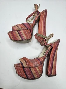 Sandalias Liliana Multicolor Años 70 Inspira Rayas Tirantes Plataforma Tacones Mujer S 7 - Imagen 1 de 16
