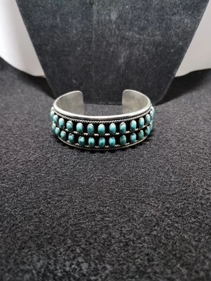 Vintage Taxco Mexico TS-102 Cuff Bracelet 42 Petite Point Turquoise Stones - Image 1 of 4