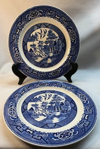 *2* BEAUTIFUL Vintage HOMER LAUGHLIN J48 N6 BLUE WILLOW Dinner Plates - Picture 1 of 4