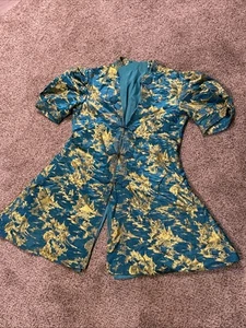 Vintage Chinesisches Brokat Kleid Seide 50’s-60’s Gold Türkis Damen Kurz... - Bild 1 von 24