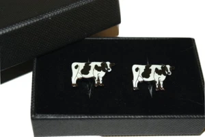 Cow Cufflinks Gift Boxed Enamel Mens accessory wedding groom farm animal Shirt  - Picture 1 of 3