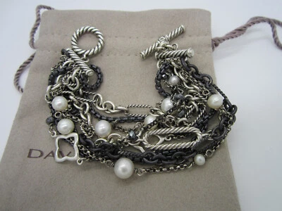 Pulsera DAVID YURMAN Plata Esterlina Perla Cuadrifolio Multi Hilo Cable Palanca Foto 1 de 4