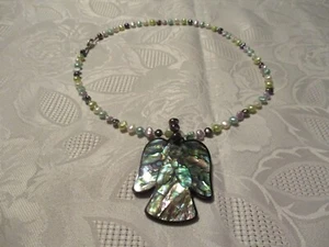 Lee Sands Abalone Angel Pendant on Multicolored Pearl Necklace - Picture 1 of 5