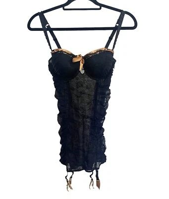 Sexy balcón vasco de encaje vasco Aubade para mujer ónix negro Foto 1 de 4