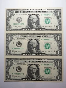 $1 2017 Uncut New York BEP Uncirculated Currency Sheet 3 Federal Reserve Notes - Picture 1 of 5