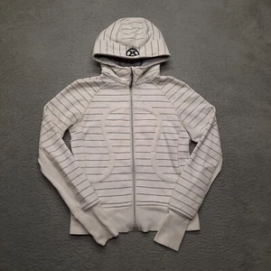 Lululemon Scuba Hoodie Full Zip White Black Womens Size 6 Sweatshirt Fleece Hood - Picture 1 of 9