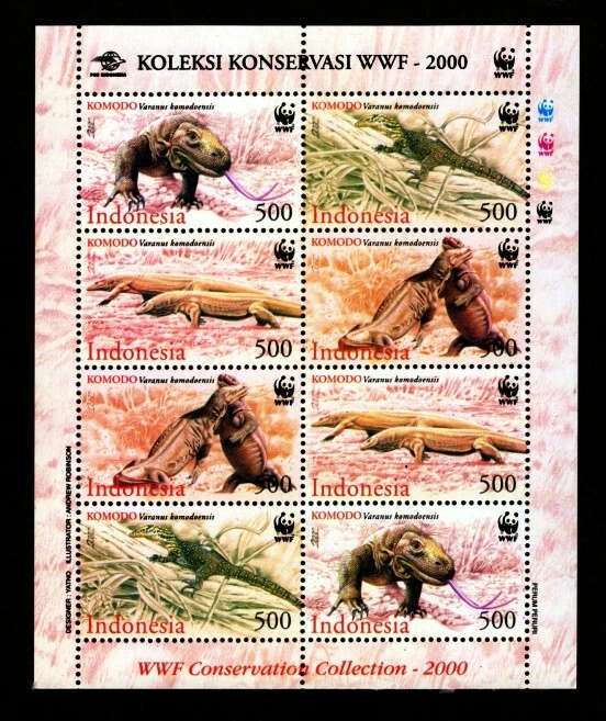Indonesia #Mi2005-Mi2008 MNH M/S 2000 Komodo Dragons/WWF [1914a] Foto 1 de 1