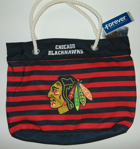 CHICAGO BLACKHAWKS NHL LICENSED BAG PURSE HANDBAG Forever Beach Bag Striped NEW Cover