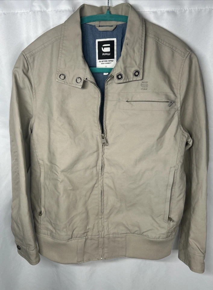 G-Star Raw Correct Jacket Mens S Beige Fleet Bomber Full-Zip Funnel Neck - Image 1 of 4