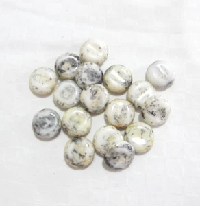 17 glass vintage faux Scottish gemstone disc beads, white, cream & black, 10mm - Picture 1 of 15