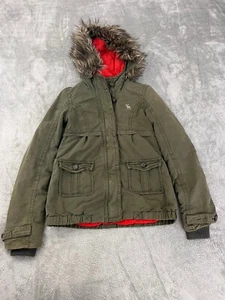Abecrombie & Fitch Kids Green Jacket Coat with Faux Fur Lined Hood ~ Size Small - Picture 1 of 10