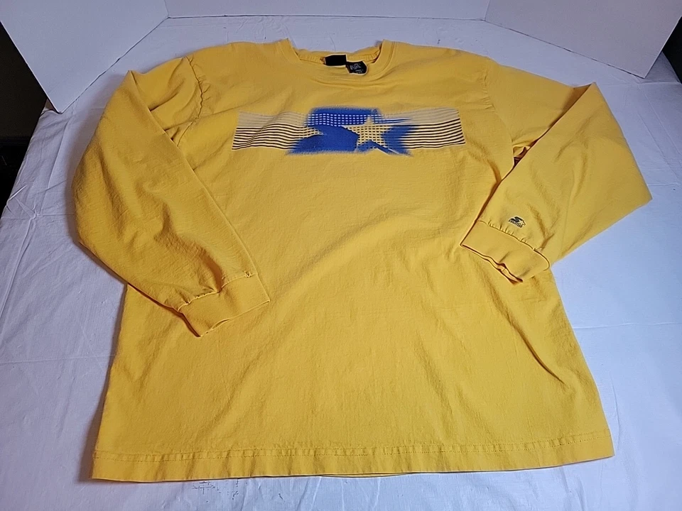 Vintage  Starter T Shirt Men XLarge Yellow Graphic Logo Casual  00s Y2K Damage  - Image 1 of 4