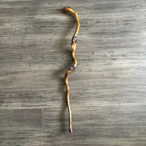 Natural Knotted Wooden Walking Stick Cane Angled Handle Knot Twisted Wood 35” - Picture 1 of 14