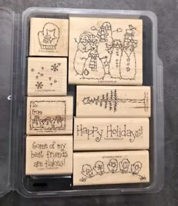 Juego de montaje en madera Stampin' Up ~ Flaky Friends Winter Set de 8 estampadores Navidad - Imagen 1 de 3