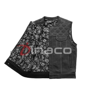 Herren Club Stil Rautensteppung Rindsleder Weste Klassisch Schwarz Partykleidung - Bild 1 von 6