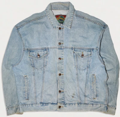 MEN VINTAGE 90'S LIGHT WASH STRUCTURE JEANSWEAR DENIM JACKET - SIZE XL - Image 1 of 4