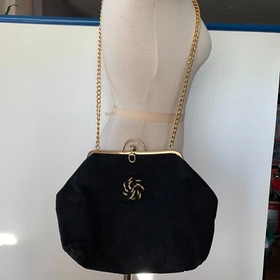 BOLSO NEGRO VINTAGE GRAZIA FIRENZE ITALIA CORREA CADENA GAMUZA SINTÉTICA AÑOS 60 a Foto 1 de 4