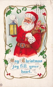 VINTAGE CHRISTMAS POSTCARD SANTA CLAUS WITH LANTERN c1910 EMBOSSED 080124 T - Picture 1 of 2