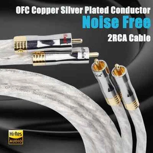 2PCS Hifi RCA Cable Audio Copper Silver Plated 2PCS Cable Gold Plated RCA Plug - Picture 1 of 7