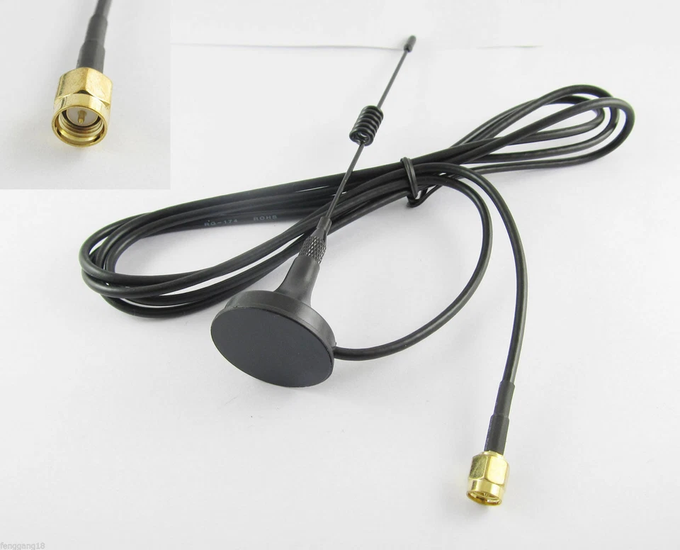 SMA Male Crimp RG174 GSM GPRS 433MHz Antenna Cable 1.5M 3dbi Magnetic Base Ham - Image 1 of 1