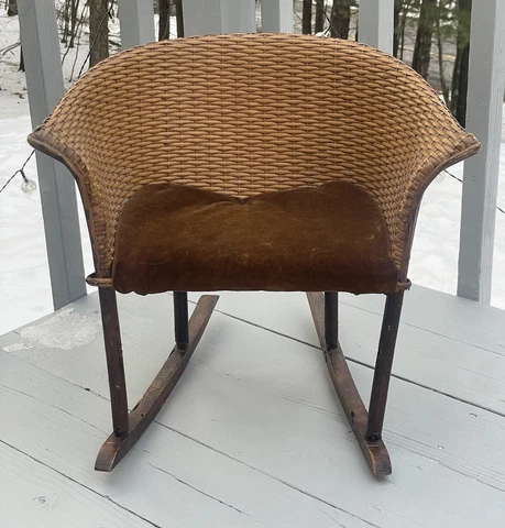 Antique Victorian Child's 19th C. Velvet Upholstered Wicker Back Rocking Chair Cover