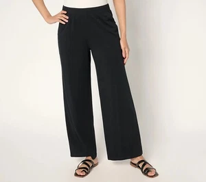 Denim & Co. Beach Jersey Talla XL Pequeño Largo Completo Pierna Ancha Pantalón NEGRO A678642 - Imagen 1 de 1