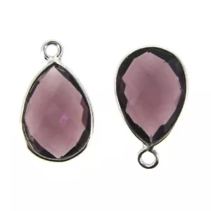 Einfassung Edelstein Anhänger Sterlingsilber rosa Amethyst Quarz-Tropfen-10x14mm (2 Stck.) - Bild 1 von 5