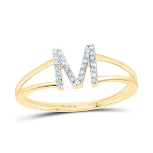 10k Yellow Gold Genuine Diamond Women Block Letter M Initial Split Ring 1/12 CT - Picture 1 of 1