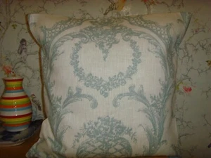 MADE IN CLARKE & CLARKE LILOU TOILE CUSHION COVER FOR 16IN PAD CREAM AND BLUE - Picture 1 of 2
