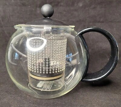 BODUM Assam Round Teapot 17 oz 2 Cup Press Filter Clear Infuser w/ Black  - Image 1 of 4