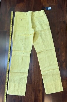 $265 Polo Ralph Lauren Hombre Amarillo Lino Pantalón Nuevo con Etiquetas 32/32 Increíble Italia Foto 1 de 4