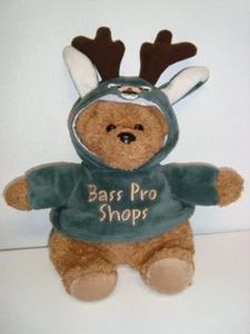 Camo Wild Bass Pro Shop Plush 12 inch Brown Bear with Green Antler Eared Hoodie - Picture 1 of 8