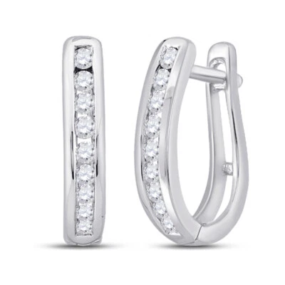 Macey Worldwide Jewelry 10K White Gold Diamond Hoop Earrings 1/4 CT - Image 1 of 2