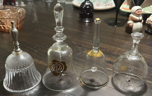 Lot 4 Glass Crystal Bells Silver Plated Gold
